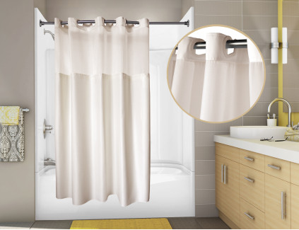 71x74 Champagne, PreHooked Allure Shower Curtains